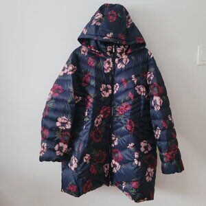 Land's End Navy Floral Down Puffer Jacket-2X